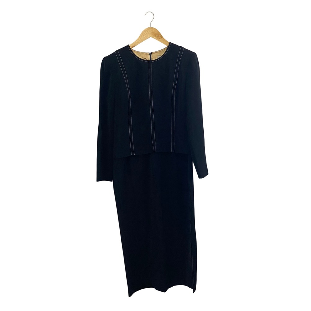 Julian‎ Taylor Vintage Maxi Dress 10 Black Contrast Stitch 90s Y2K Officecore
